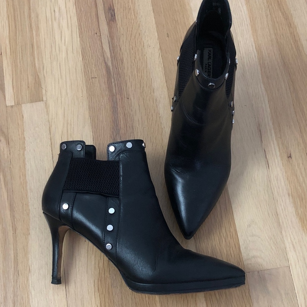 Karl Lagerfeld Black Studded Heeled Boots
